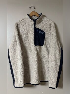 Vineyard Vines Cream Sherpa Quarter-Zip with Navy Pocket